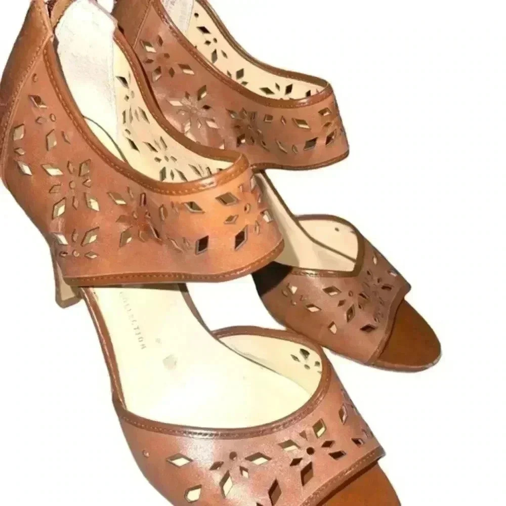 FRANCO SARTO LEATHER ANKLE STRAP SANDALS - Picture 4 of 9